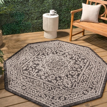 Sinjuri Medallion Textured Weave Indoor/outdoor Octagon Rug